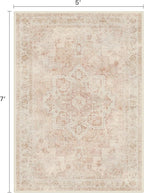 5x7 Area Rugs for Living Room, Machine Washable Rug, Non Slip Vintage Rugs, Low Pile Lightweight Print Rug for Bedroom, Dining Room, Home Office, Pink