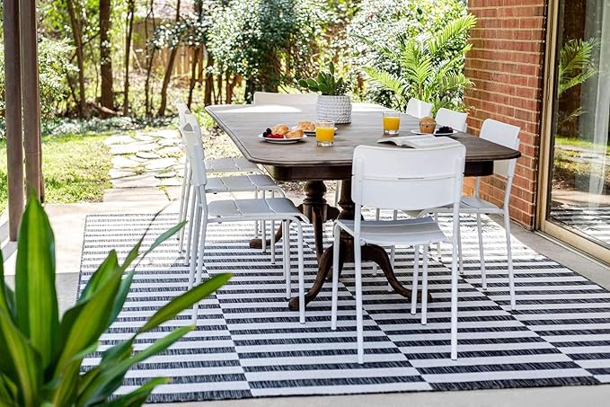 Unique Loom Outdoor Collection Classic Stripes, Transitional Indoor & Outdoor Area Rug, 9' 0 x 12' 0, Charcoal/Ivory