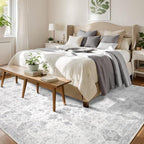 Washable 9×12 Area Rugs for Living Room, Vintage Floral Rug Soft Non Slip Stain Resistant Boho Carpet for Bedroom Dinning Room Kitchen Home Office Grey