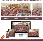 Luxury 8' x 10' Red Washable Area Rugs, Boho Low Pile Easy Clean Non-Slip Rug, Floral Medallion Pattern Vintage Rugs for Living Room, Dinning Room, Office, Bedroom, Bathroom, Laundry Room, Farmhouse