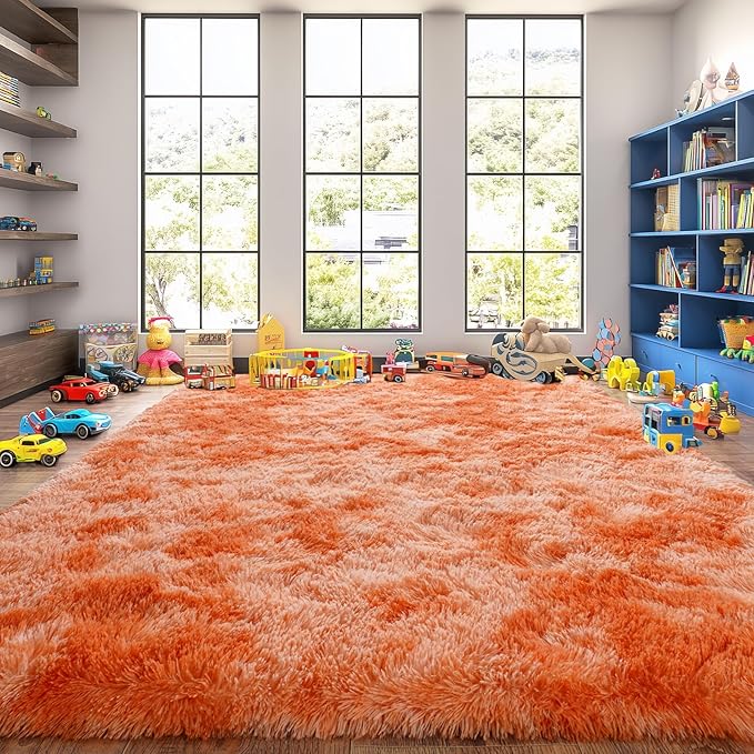 Upgrade Non-Slip Plush Rugs for Living Room, Soft Shaggy Carpets for Living Room, Fuzzy Rugs for Kids' Room, Perfect Decor for Modern Home Tie Dye Orange 8x10Feet