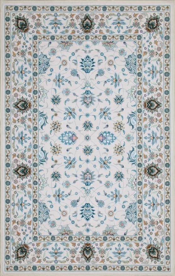 WILLSUN Washable Area Rugs, 9x12 Non-Slip Boho Large Area Rugs for Living Room, Bedroom, Machine Washable Vintage Rug, Indoor Floral Print Carpet for Home Decor, Kid & Pet Friendly Mat