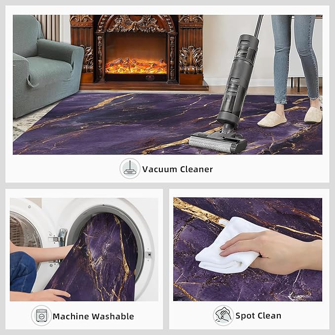3x6 Abstract Marble Bedroom Rug Under Bed - Purple-Marble Kids Room Rugs, Luxury Stone Pattern Bedroom Runner Rug Soft Washable for Living Room Kitchen