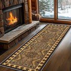 Brown Geometric Runner Rug, 2x10ft Hallway Runner Washable Rug, Corridor & Foyer High-Traffic Rugs, Indoor Durable Non-Slip Mat, Vintage Southwestern Decorative Home Carpet