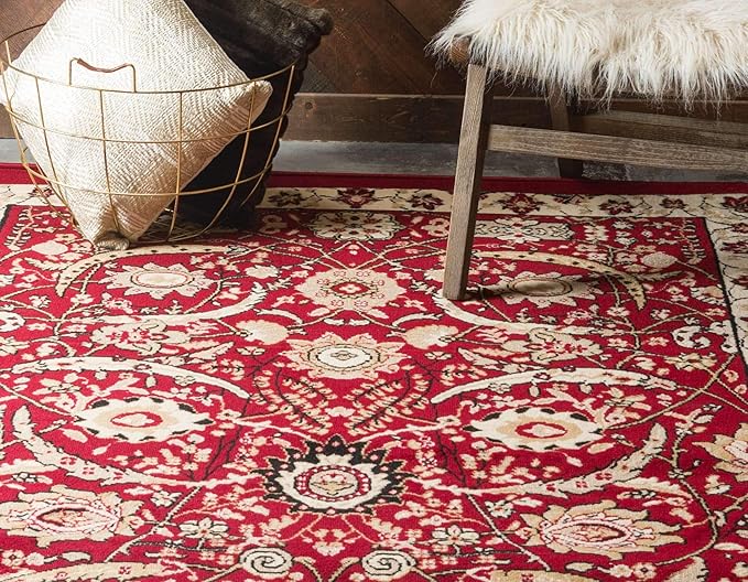 Unique Loom Espahan Collection Area Rug - Cape Cod (9'x 12' Rectangle, Red/ Beige)