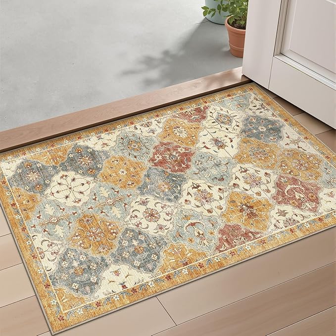 LUMI Indoor Door Mat 17x30, Washable Low Pile Entry Rug with Non-Slip Rubber Backing, Durable Welcome Mat for Entryway, Hallway, Patio, or Porch