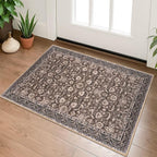 Vintage Entryway Rug 2x3 Washable, Mocha Brown Kitchen Rug, Super Soft Thin Faux Wool Small Area Rug, Non-Slip Accent Mat for Foyer, Bedroom, Office