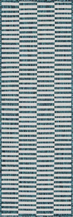Unique Loom Outdoor Striped Collection Area Rug - Striped (2' x 6' 1" Runner, Teal/Ivory)