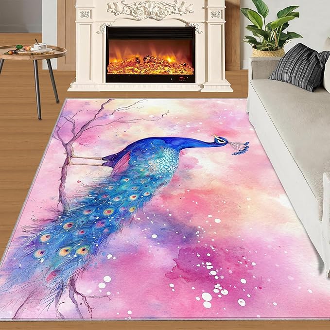 Peacock Rugs for Living Room - 3x5 Rug, Fantasy Peacock Area Rugs for Bedroom, Peafowl Rug, Girls Room Washable Carpet, Aesthetics Carpet - Peafowl Home Decor & Gifts