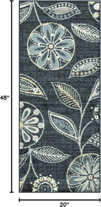 Maples Rugs Reggie Floral Runner Rug - Made in USA - Washable, Non Slip Indoor Carpet for Kitchen, Hallway, and Laundry Room, 4' x 1'8, Persian Blue