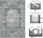 jinchan Vintage Floral 5x7 Area Rugs - Machine Washable Distressed Design Soft Ultra-Thin Low-Pile Non-Slip Carpet for Kitchen Bedroom Nursery Living Room Dining Room Home Office (5x7ft, Grey)