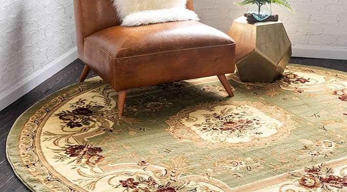 Unique Loom Versailles Collection Traditional Classic Floral Motif Area Rug (6' 0 x 6' 0 Round, Green/ Ivory)