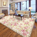 8x10 Machine Washable Area Rug for Living Room, Pink Vintage Boho Floral Rug Large Non-Slip Low Pile Soft Faux Wool Carpet, Kids and Pets Friendly for Bedroom Dining Room Farmhouse Home Decor Rug