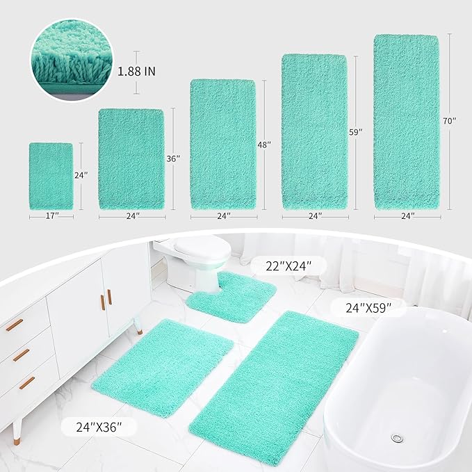 Bathroom Rug 20x32 Non Slip Fluffy Spa Blue Bath Mat for Bathroom Floor Washable Plush Luxury Bath Rug for Tub Soft Shaggy Absorbent Shower Sink Mat