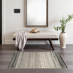 Moroccan Washable Rug for Entryway, 2x4 Black Distressed Non-Slip Door Mat Indoor Entrance, Soft Low-Pile Accent Rug Boho Area Rug for Bedroom Bathroom Kitchen
