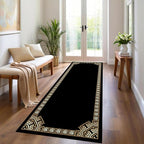 Greek Key Runner Rugs, 3.3x10ft, Vintage Traditional Tribal Black and Gold Color Stain Resistant Long Rug Runners, Entryways Non Slip Washable Sturdy Room Decor Mat for Kitchen Bedroom