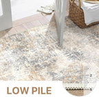 Bavni 9x12 Area Rugs Machine Washable Rug for Living Room, Modern Printed Rug Indoor Soft Area Rug for Bedroom Dining Room, Ultra-Thin Low Pile Carpet with Non Slip Rubber Backing, Beige Gray