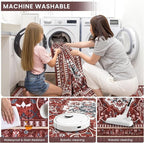 Luxury 8' x 10' Red Washable Area Rugs, Boho Low Pile Easy Clean Non-Slip Rug, Floral Medallion Pattern Vintage Rugs for Living Room, Dinning Room, Office, Bedroom, Bathroom, Laundry Room, Farmhouse