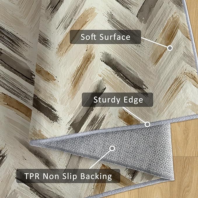 Washable 6x8 Chevron Rug Living Room, Modern Abstract Art Design Area Rugs for Bedroom, Chevron Home Decor Carpet, Low Pile, Non Slip, Kids & Pet Friendly (N4197)