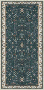 Dark Green Oushak 3x6 Kitchen Rug - Modern Vintage Boho Floral Moody, Washable Low Pile Non-Slip Area Rugs for Large Entryway, Door Mat Indoor Entrance, Kitchen, Bedroom Beside Bed