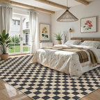 LIVEBOX 10x14 Area Rugs for Living Room, Checkered Non-Slip Washable Rugs, Farmhouse Neutral Classic Geometric Pattern Large Boys Area Rug for Bedroom, Carpet for Dining Room Office (Black,10'x14')
