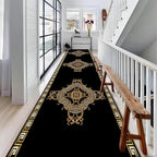 Vintage Baroque Art Long Hallway Rugs Runners, 3.3x7ft, Luxury European Geometric Living Room Rug, Gold Greek Meandering Soft Washable Mats, Shed Resistant Pet Friendly Carpet for Indoor