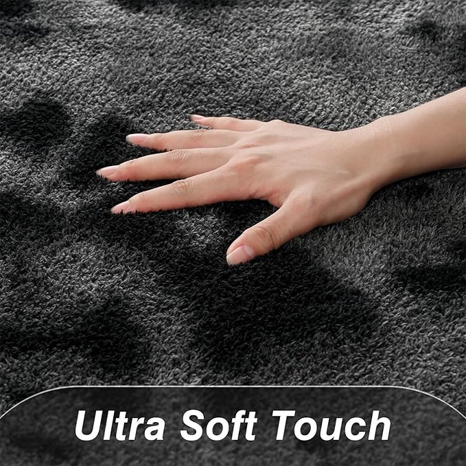 Large Area Rugs for Living Room Bedroom, 7 x 10 Ft Non-Slip Tie-Dyed Modern Area Rug, Soft Thickened Memory Foam Rug, Comfy Indoor Carpet for Boys Girls Room Nursery Dorm Home Decor, Dark Grey