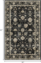 3x5 Washable Area Rug - Small Entryway Rug Non-Slip Charcoal Black Vintage Traditional Floral Kitchen Rugs Low Pile Boho Entry Carpet Throw Rugs for Living Room Bedroom Bathroom Entrance Office