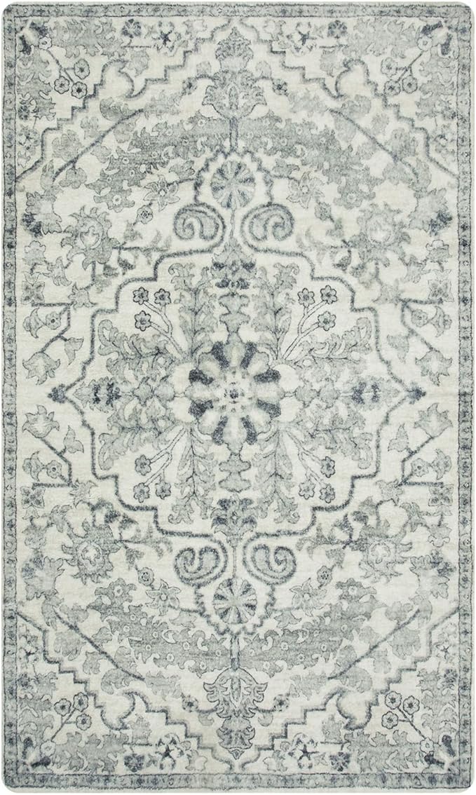 Lahome Bohemian Floral Medallion Area Rug - 3x5 Beige Washable Entryway Rug Office Mat, Transitional Non Slip Indoor Throw Bedroom Carpet for Kitchen Coffee Table Mudroom Dressing Room RV