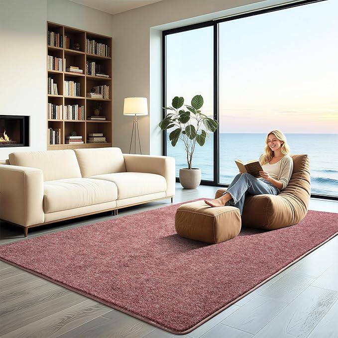HQAYW 6x9 Large Area Rugs for Living Room Bedroom, Modern Thickened Memory Foam Soft Rug, Low Pile Minimalist Washable Non Slip Carpets for Kids Girls Boys Nursery Dorm Home Decor, Dark Red
