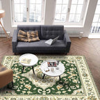 Green Bohemian Rectangular Area Rugs for Living Room Bedroom 4 x 6 ft Vintage Farmhouse Floral Pattern Non-Shedding Soft Low Pile Rug Non Slip Washable Rug for Nursery Entryway Playroom