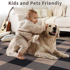 Tangsoo Checkered Easy Jute Rug 5x7 Large Washable Area Rug for Dining Room,Non-Slip Black Grey Indoor Outdoor Rug,Modern Thin Mat Outdoor Carpet for Living Room Bedroom Patio