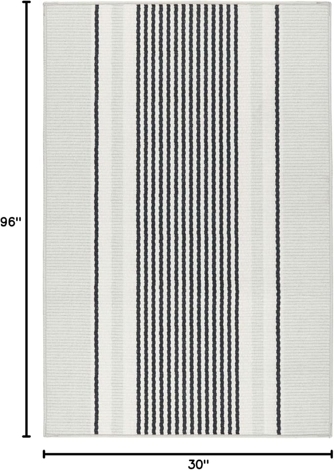 Dash & Albert Gunner Stripe Machine Washable Rug, 2.5 X 8 Feet, Grey Stripe Pattern