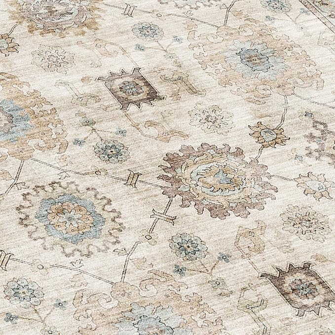 ReaLife Rugs Machine Washable Area Rug Runner - Living Room Bedroom Bathroom Kitchen Entryway Office - Padded Low Pile Stain Resistant Premium - Boho Farmhouse Vintage - Bryn - Beige Seafoam 2'6"x8'
