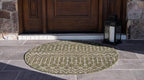 Unique Loom Outdoor Trellis Collection Area Rug - Tribal Trellis (4' 1" Round, Green/ Natural)