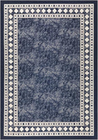 Antep Rugs Alfombras Modern Bordered 8x10 Non-Skid (Non-Slip) Low Profile Pile Rubber Backing Indoor Area Rugs (Navy Blue, 7'10" x 10')