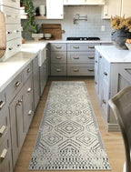 Wonnitar Moroccan Runner Rug, Washable 2'6"x8' Kitchen Runner Rug, Geometric White Hallway Bathroom Rug Runner, Non-Slip Long Boho Tribal Accent Floor Carpet for Bedroom Laundry (Beige,2'6"x8')