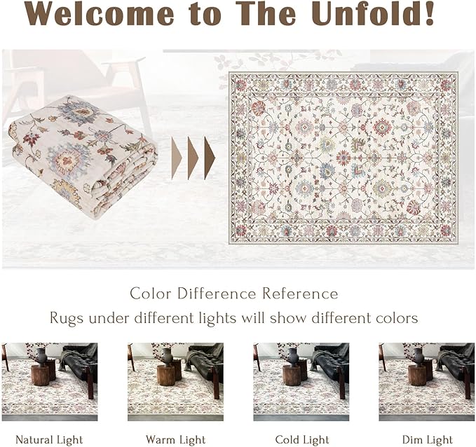 Washable Hallway Runner Rug 2.5x12ft - Long Non-Slip Cream Colorful Boho Runner Rug Low Pile Soft Vintage Bohemian Floral Runners for Hallways Kitchen Living Room Indoor Entryway Bedroom Foyer
