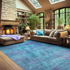 Abstract 8x10 Area Rug, Modern Teal Purple Throw Rugs for Living Room, Washable Soft Large Non-Slip Accent Carpet Floor Mat for Dining Room Office Bedroom - Teal+Purple