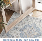 jinchan Area Rug 5x7 Vintage Washable Bedroom Rug Floral Medallion Lightweight Non Slip Thin Retro Classic Soft Boho Floor Cover Farmhouse Carpet for Living Room Dining Room Kitchen Blue