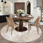 5x5 Washable Round Rug Beige Grey Abstract Living Room Bedroom Area Rug Neutral Modern Non Slip Soft Low Pile Indoor Carpet for Dining Room Office Entryway