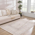 Hauteloom Lunao Living Room, Bedroom Area Rug - Geometric, Solid & Striped - Charcoal, Cream, Beige - 2'7" x 4'