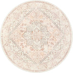 LIVEBOX Washable Peachy Pink Rug 5ft - Medallion Vintage Circle Rugs for Bedroom, Low-Pile Tribal Print Carpet for Nursery, Non-Slid Distress Floral Circular Rug for Living Room Kid's Room Entryway