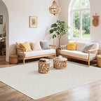 LBRO2M Easy Jute Solid Area Rug 4X6 Washable Rugs for Living Room Bedroom Natural Jute Look Indoor Outdoor Rug Durable, Solid Non Shedding Eco Friendly (4X6 Light Ivory)