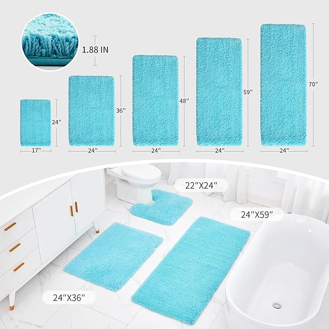 Small Bathroom Rug 17x24 Non Slip Teal Fluffy Bath Mat for Bathroom Floor Washable Plush Luxury Bath Rug for Tub Soft Shaggy Absorbent Shower Mat