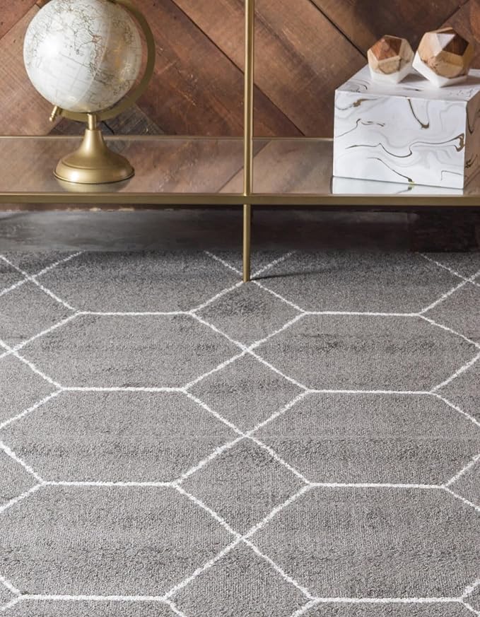 Unique Loom Trellis Frieze Collection Area Rug - Geometric (10' x 13', Dark Gray/ Ivory)
