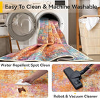 Washable Area Rugs 8'x10' Non-Slip Modern Abstract Soft for Living Room Entryway Bedroom Nursery, Print Pattern, Orange Blue Pink Yellow Colorful