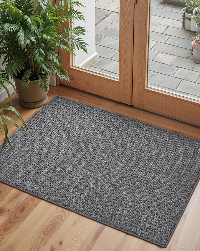 Color&Geometry Front Door Mat Indoor Non Slip Rubber Backing, 24"x36" Ultra Thin Doormat, Soft Absorbent Inside Doormat Washable Easy Clean Rugs for Entryway, Slate Gray (Rolled-up NO Creases)
