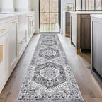 KOZYFLY Long Runners for Hallways 2x10 Ft Washable Kitchen Runner Rug Boho Runner Rug for Entryway Indoor Printed Faux Wool Stair Runner Floor Carpet for Stair Kitchen Hall, Grey
