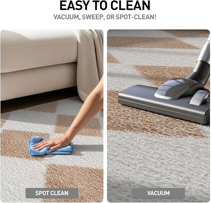 Rugshop Diamond Wave Shag Area Rug Beige 7' 10" x 10' Perfect for Large Living Rooms, Dining Areas, or Master Bedrooms